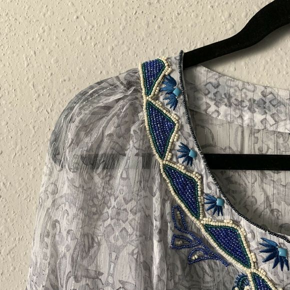 WHBM Petite Sheer White Metallic Beaded Tunic - Picture 5 of 7